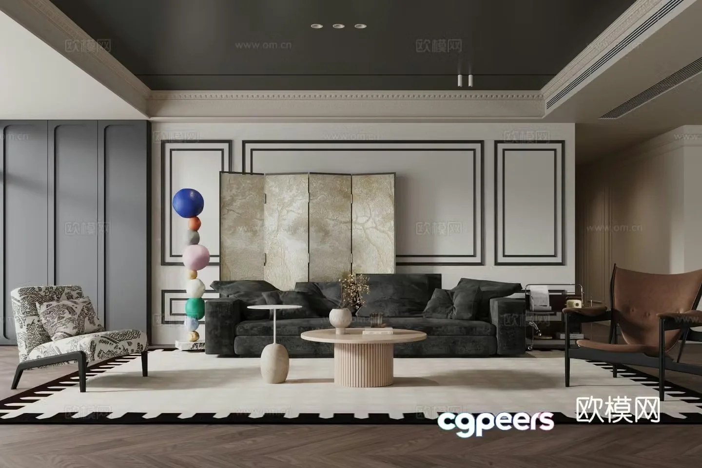 Medium style French retro living room 3d model