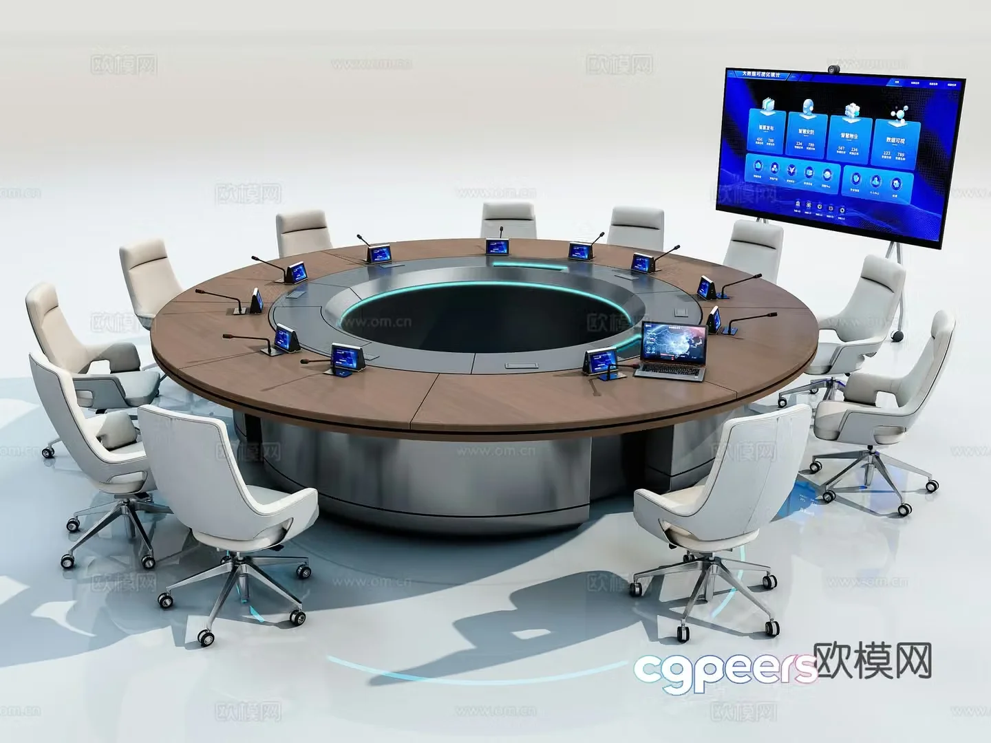 Modern circular conference table 3d model