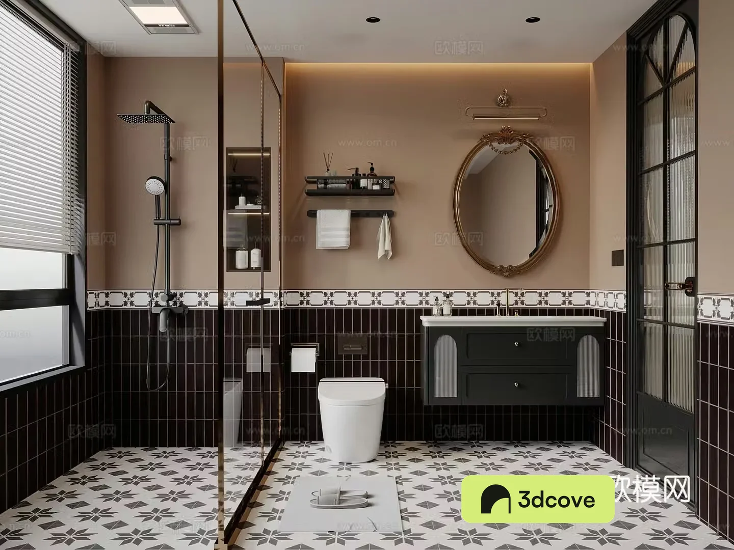 French retro style bathroom cabinet shower toilet