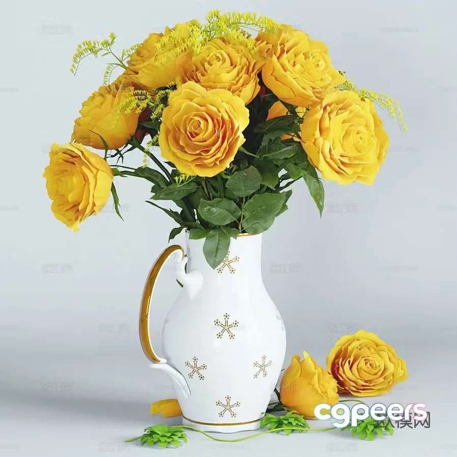 Yellow flower vase 3d model