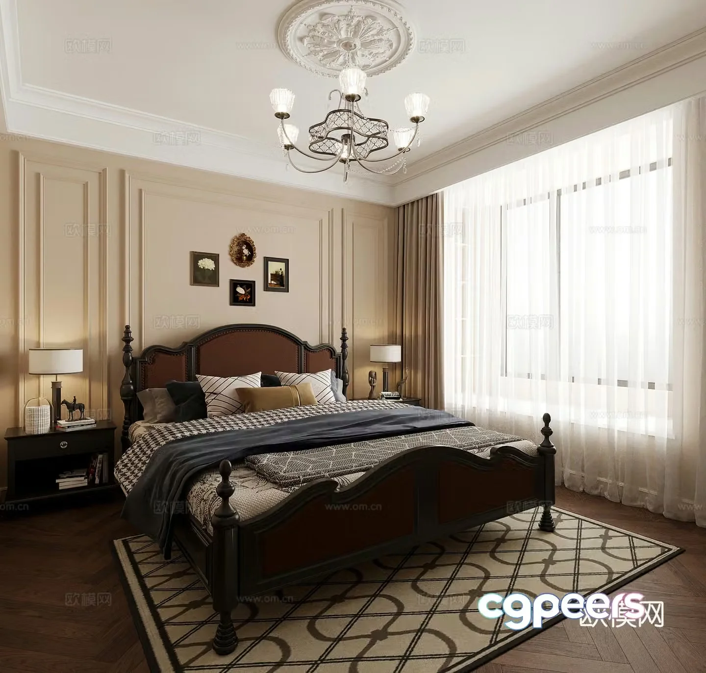 Bedroom French retro style bedroom Double bed nightstand 3d model