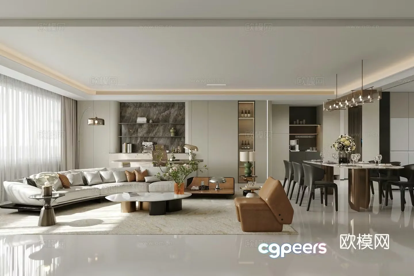 Modern Italian living restaurant Light luxury Italian living restaurant Large flat floor living restaurant High-end gray living restaurant 3D model