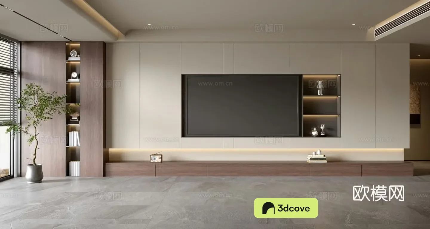 Middle-aged TV background wall 3d model