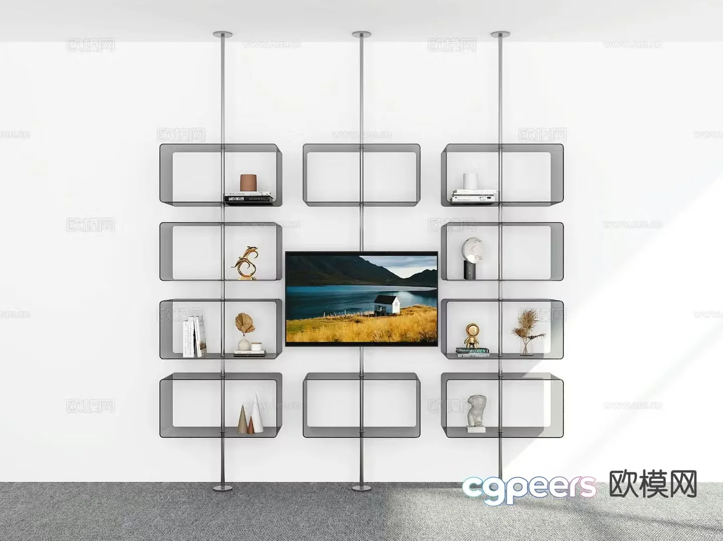 Modern bookshelf display cabinet 3d model