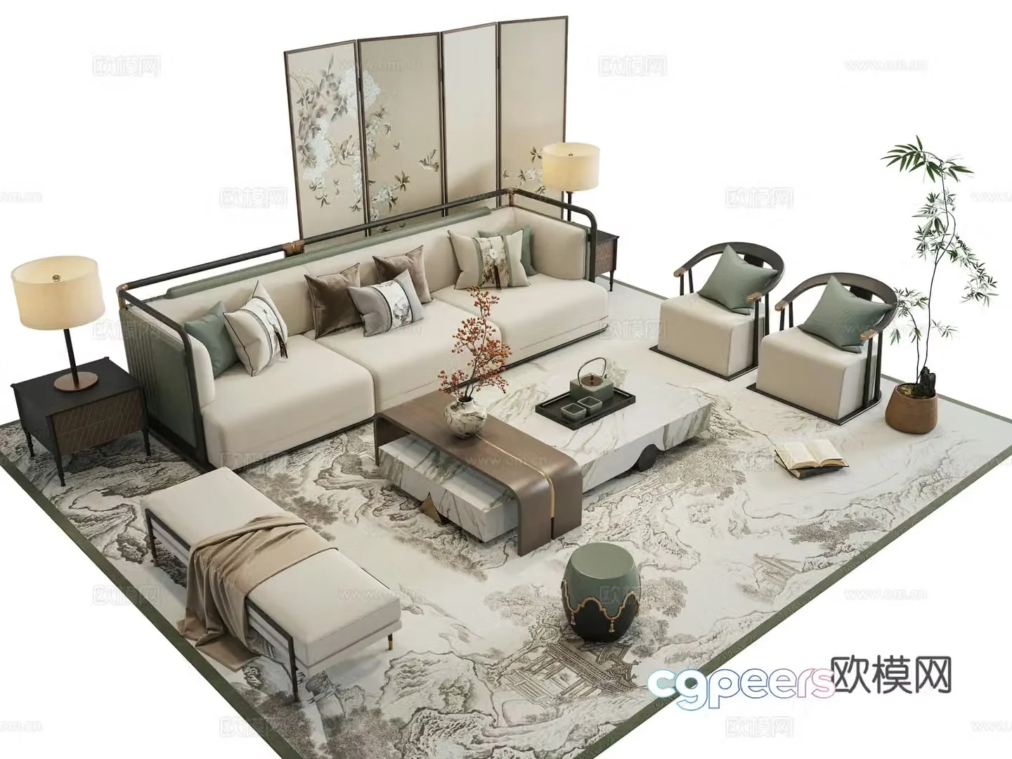 New Chinese style sofa modular sofa 3d model