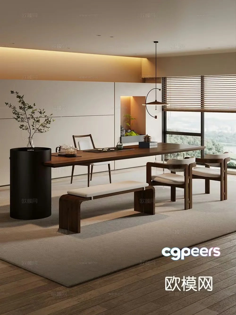 Creamy large plate table tea table and chair combination tea table tea table tea room tea table balcony tea table 3D model