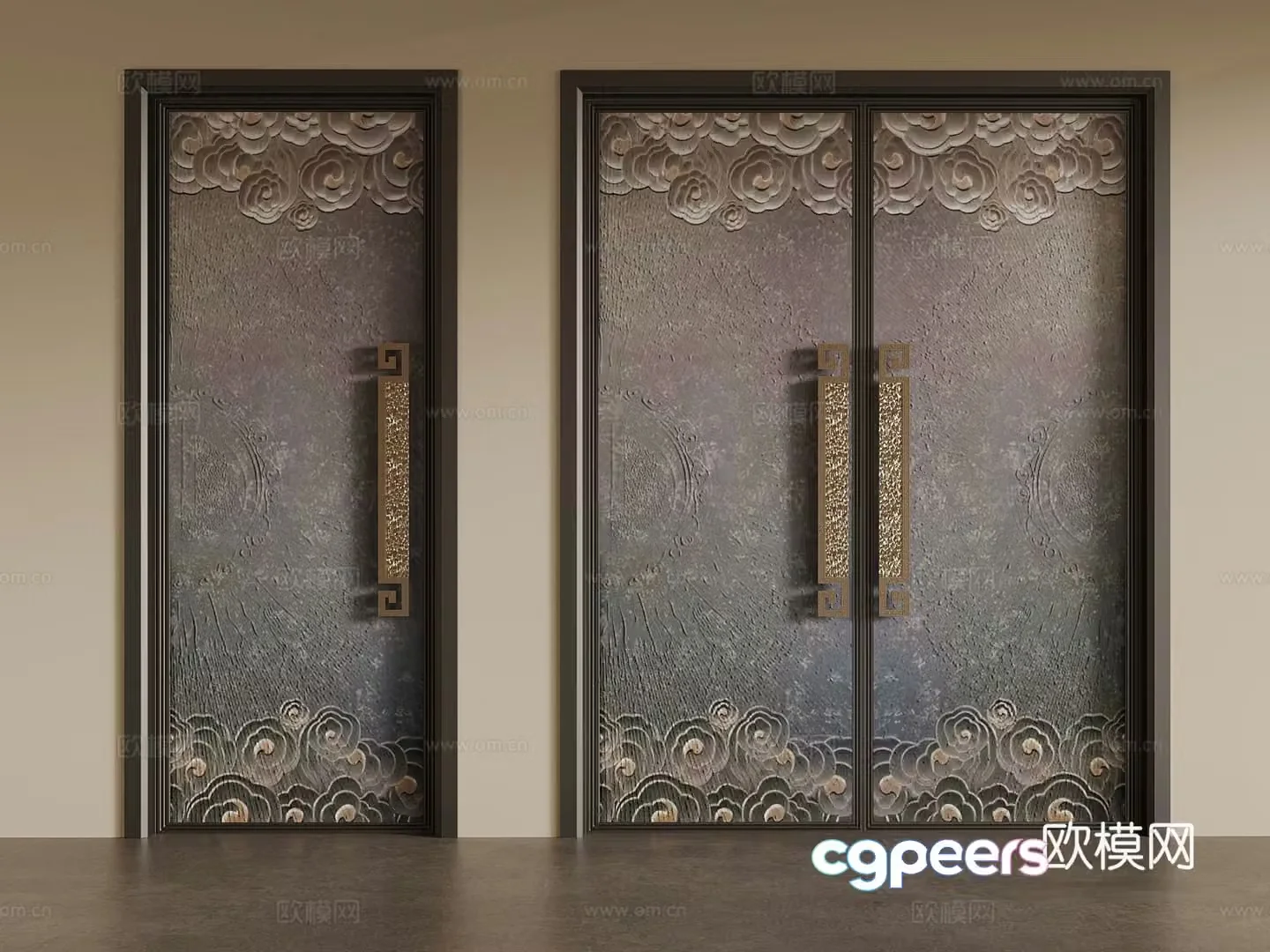 Double-opening door New Chinese style double-opening door Single-opening door Fantasy door 3D model