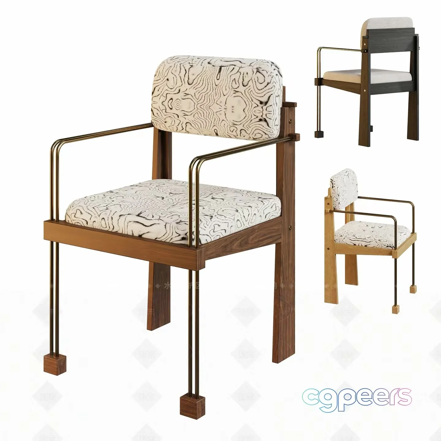 A Modern Wooden Chair With A Patterned Cushion 3D Model – 4395 – VRAY Render