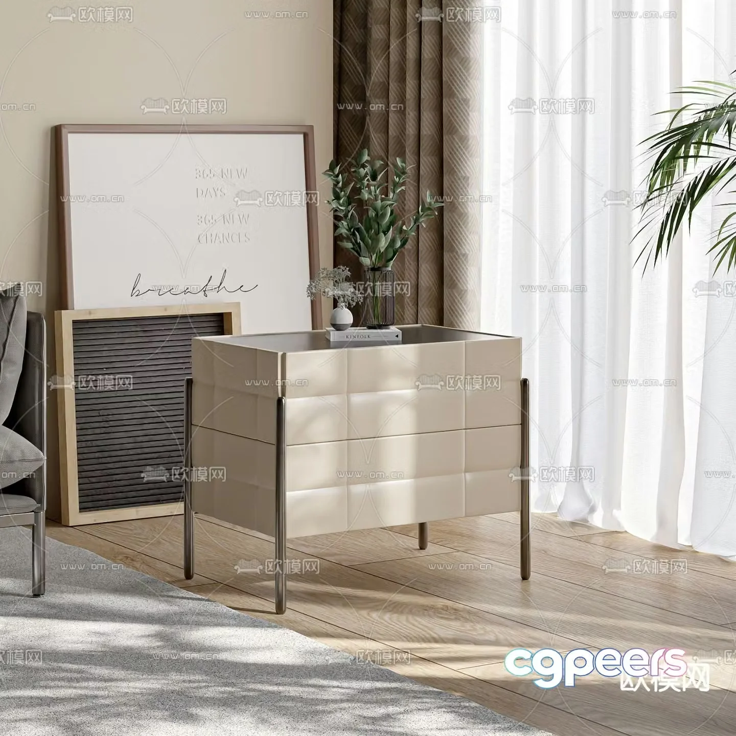 Cream style bedside table 3d model