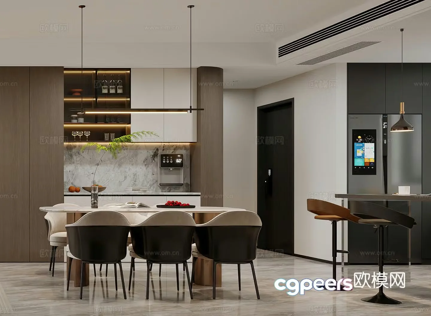 Modern restaurant line pipe machine direct drinker dining table bar wine cabinet shoe cabinet light luxury restaurant 3D model