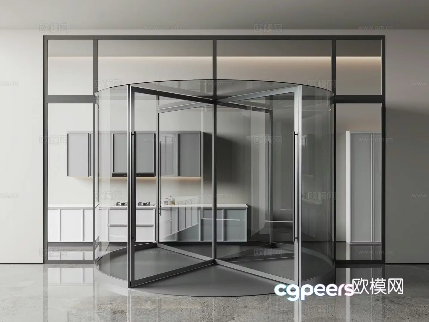 Modern home entrance glass revolving door glass window 3d model