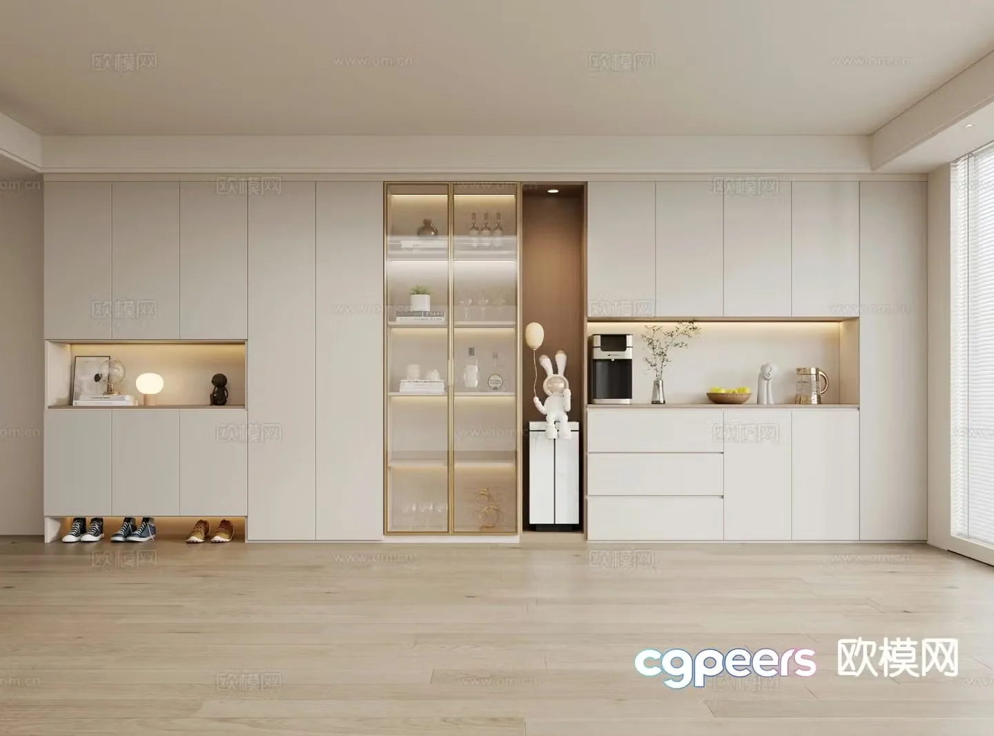 Cream style wine cabinet shoe cabinet integrated cabinet 3D model