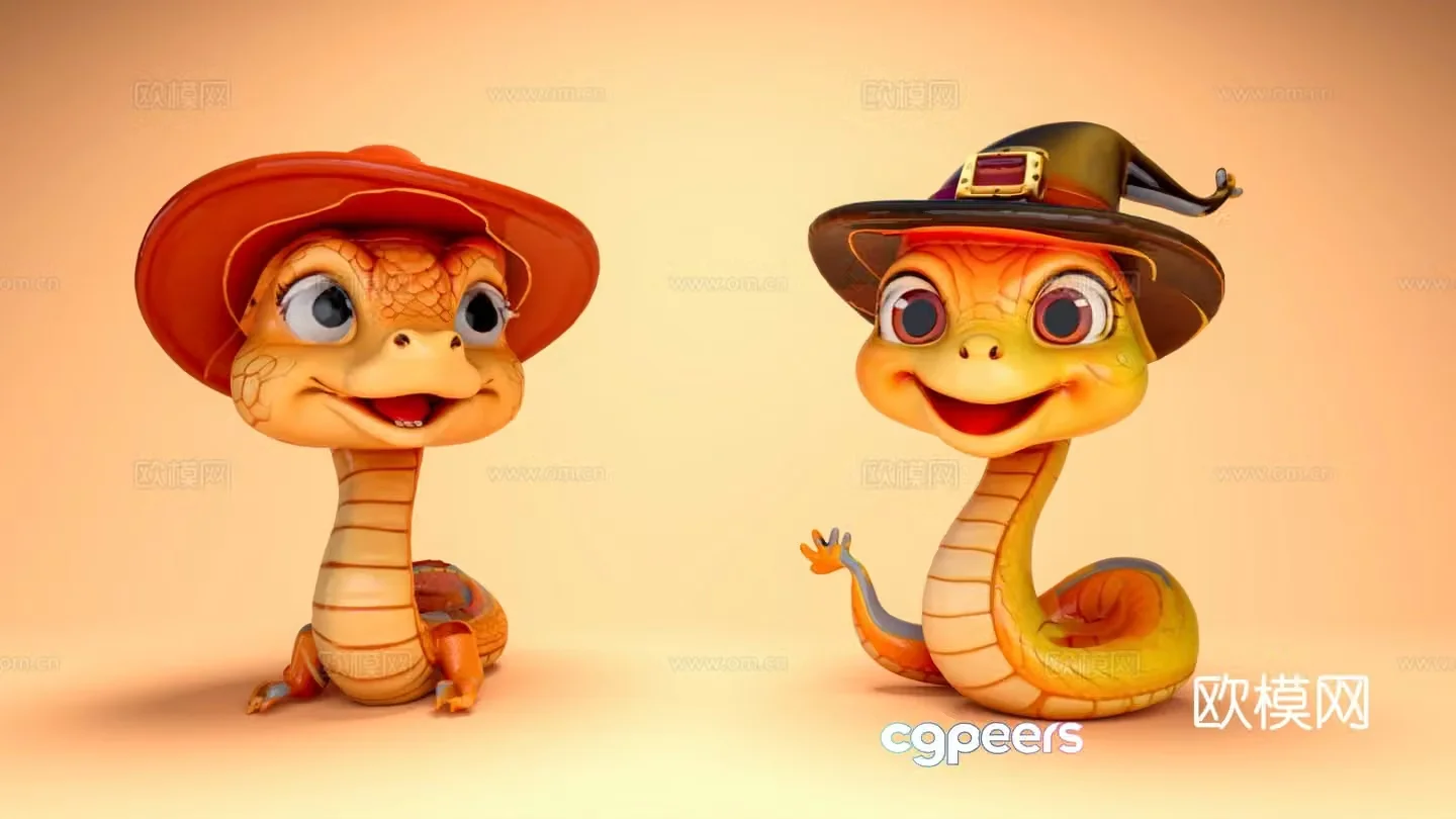 Cartoon snake sculpture green snake cute snake trendy 3d model