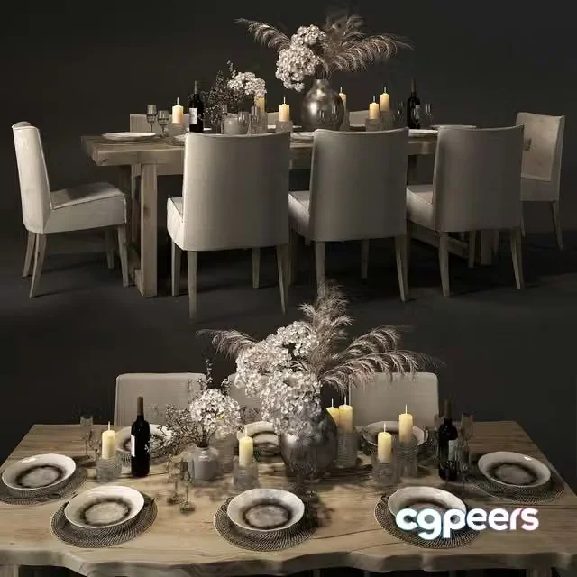 3ds Max Free – Table with slabs with Pottery Barn chairs and Crate and Barrel