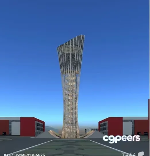 A Tall Futuristic-Looking Tower 3D Model – 2508 – VRAY Render