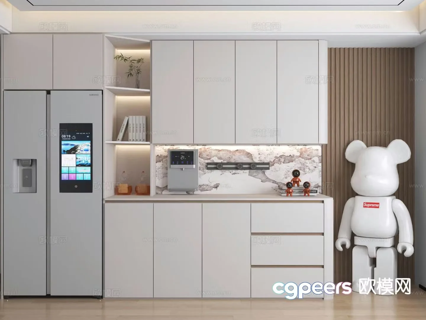 Modern sideboard refrigerator cabinet 3d model