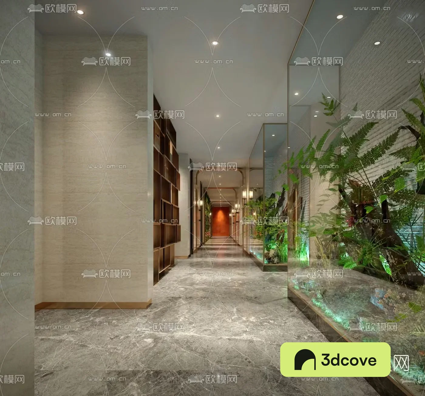 Modern hotel corridor aisle