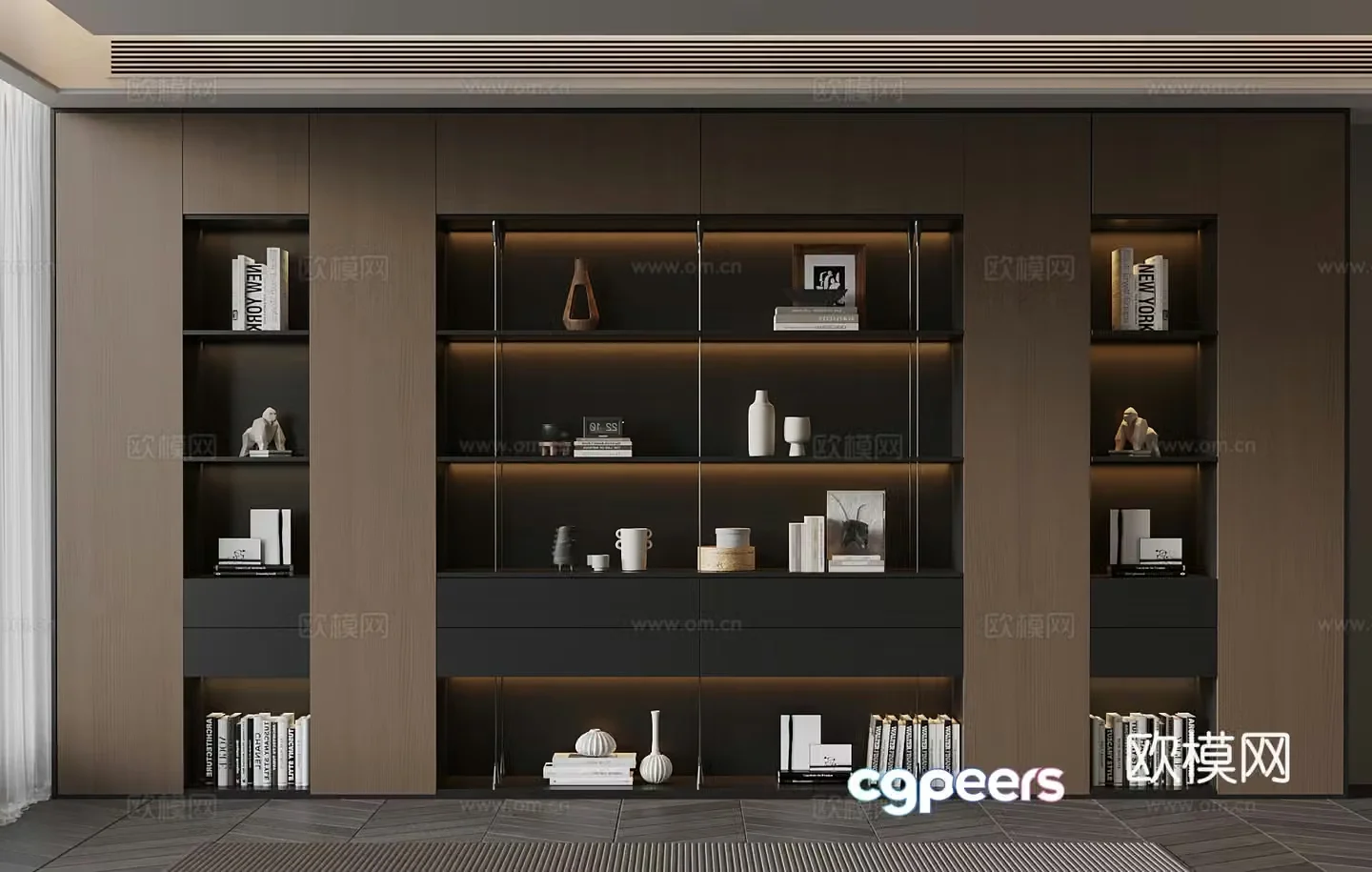 Italian minimalist bookcase book ornaments 3D model