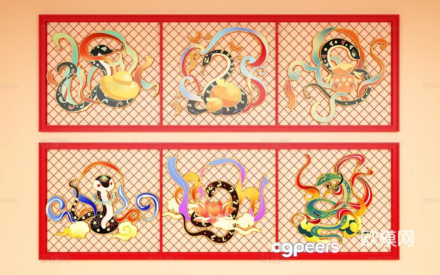 Snake zodiac 2D silhouette 3d model