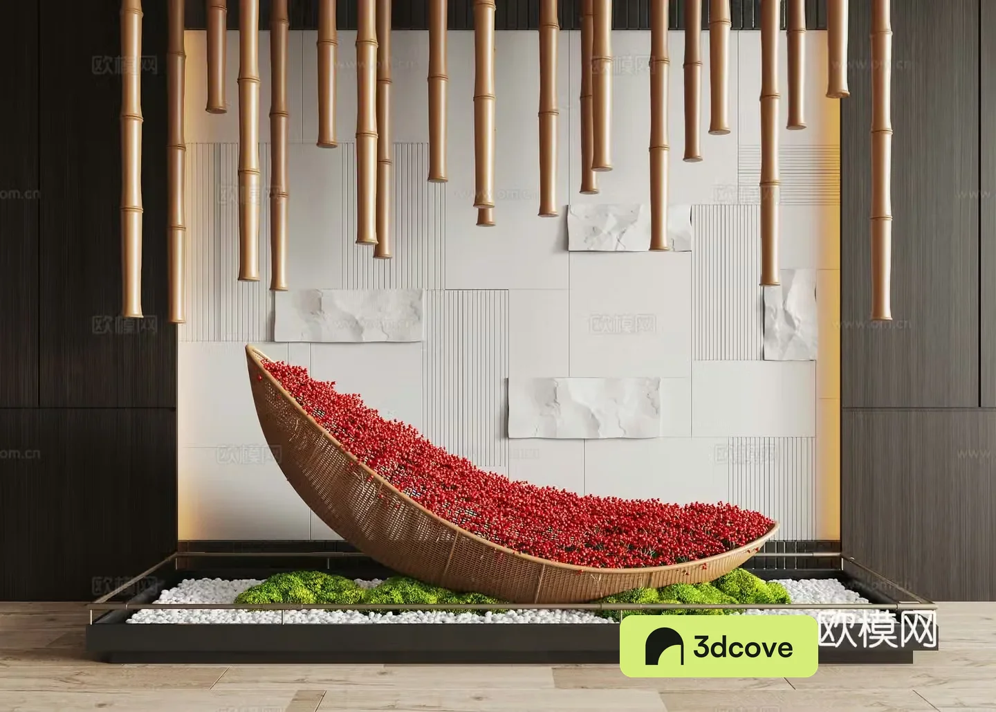 Modern interior landscape landscaping Moss landscape sketch rattan weaving installation art installation