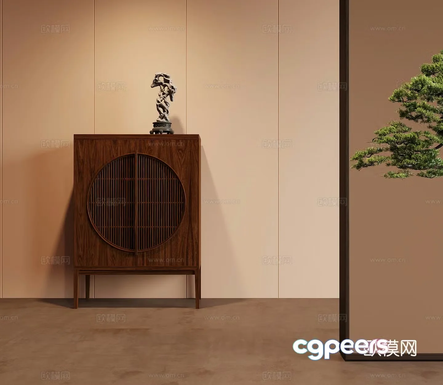 New Chinese style entrance cabinet side cabinet floor cabinet low cabinet decorative cabinet 3D model