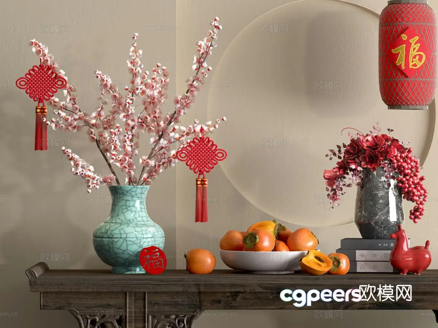 New Chinese style tableware peach blossom vase 3D model