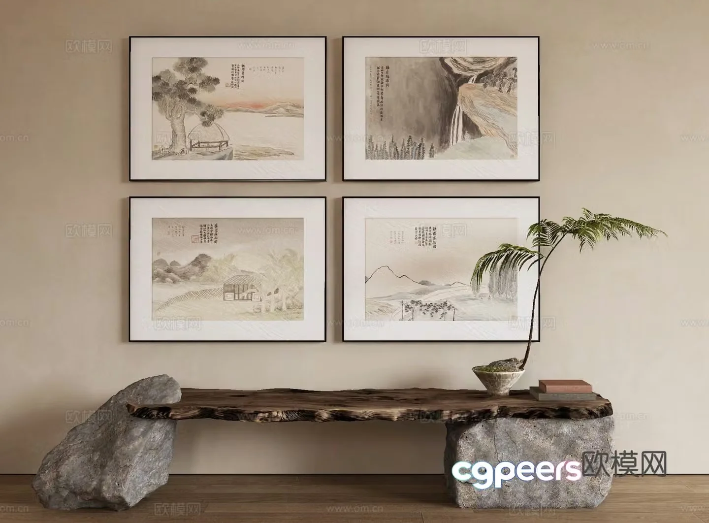New Chinese style decorative painting ancient painting retro hanging painting 3D model