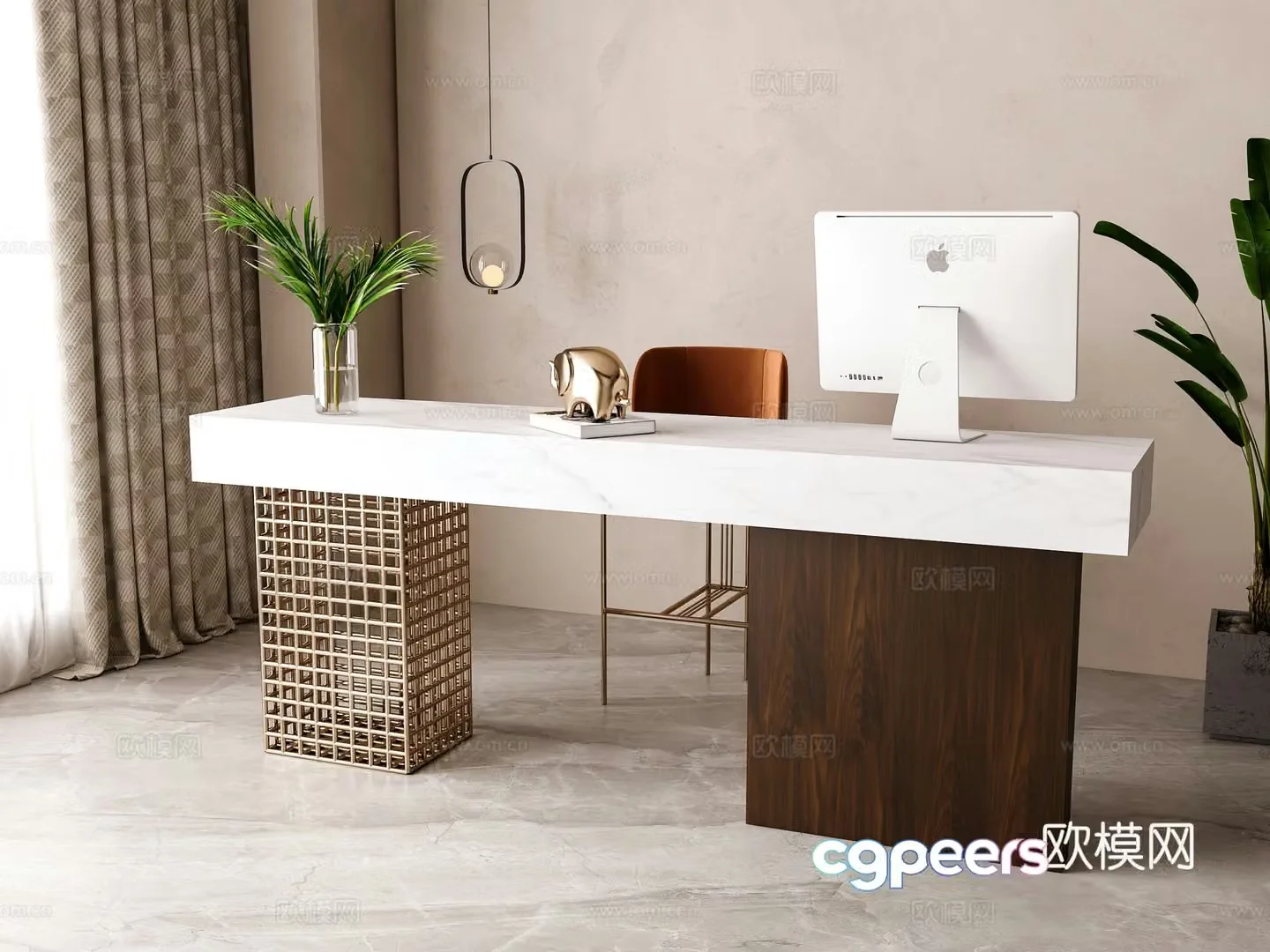 Modern office desk and chair combination 3D model