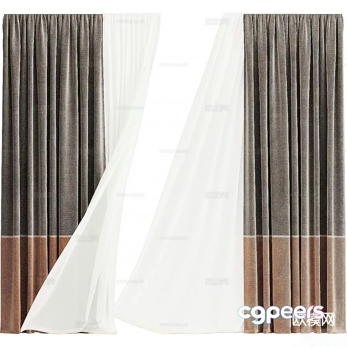 Modern plain curtains gauze curtain 3d model