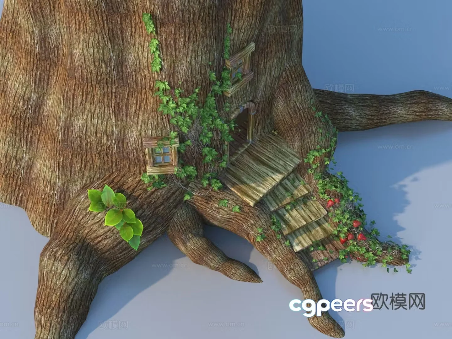 Big tree stump cartoon scene 3d model