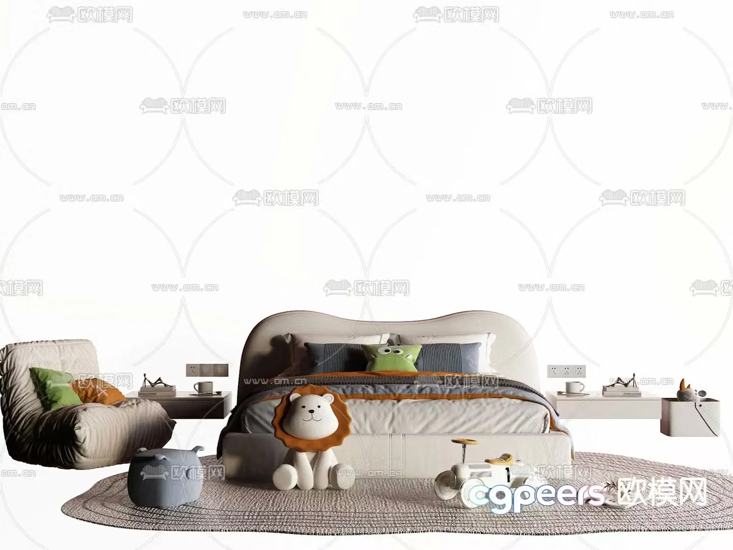 Cream children’s bed 3d model