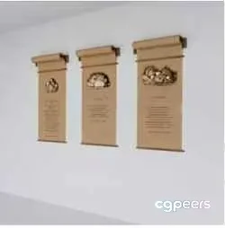 Three Brown Scrolls On A Wall 3D Model – 5919 – CORONA Render