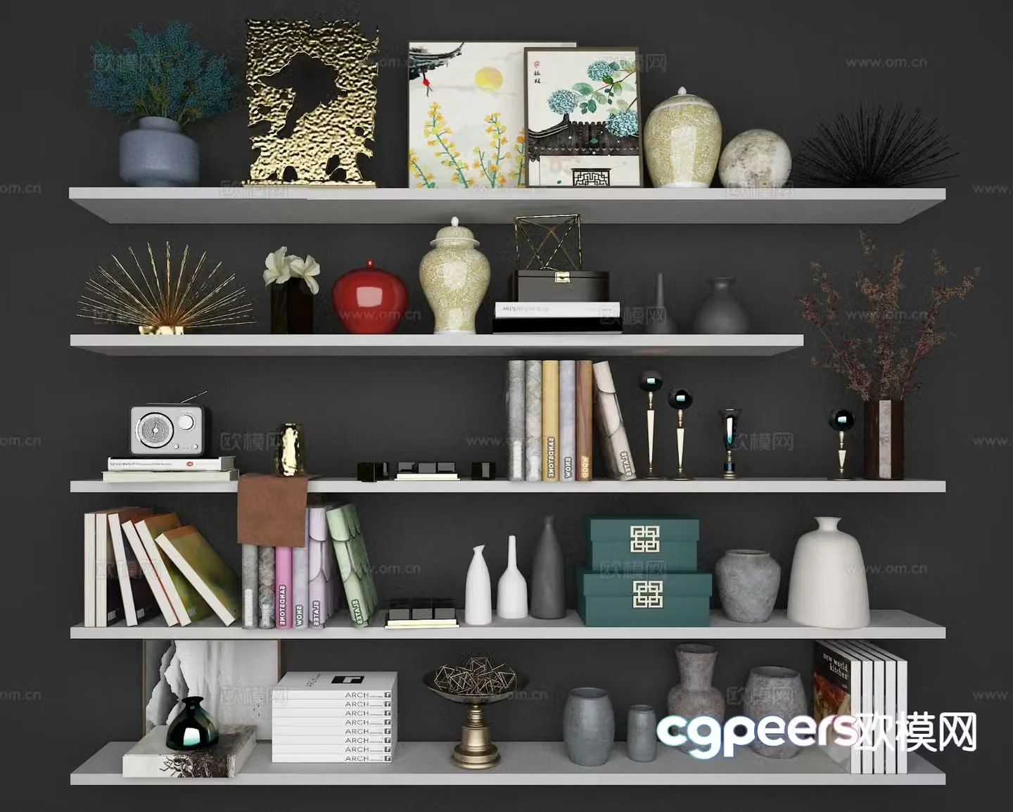 New Chinese style decorations books vase 3d model