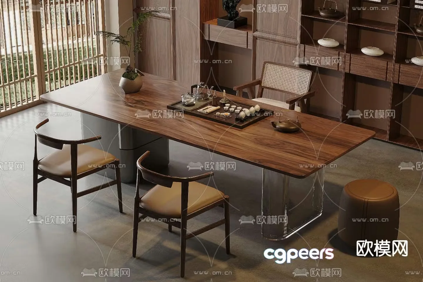 New Chinese style tea table and chairs tea table 3d model