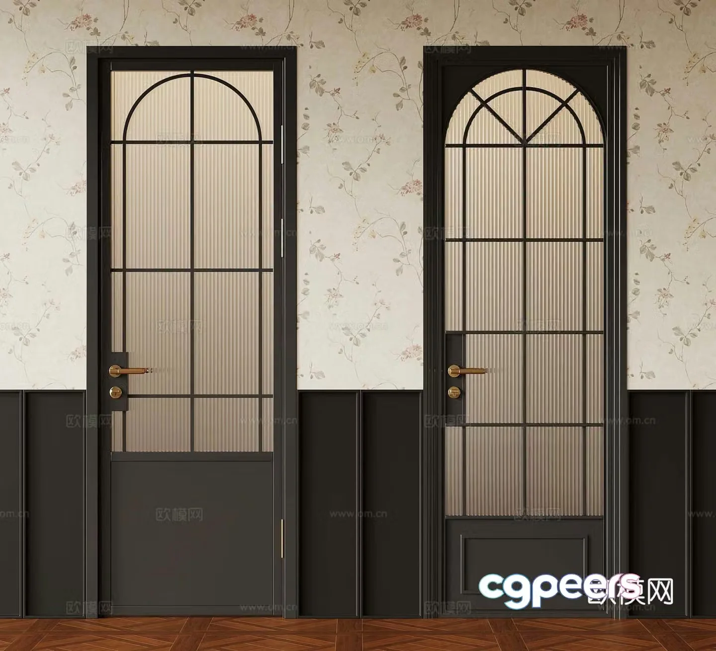 French single-open door glass single-open door kitchen and bathroom single-open door 3D model