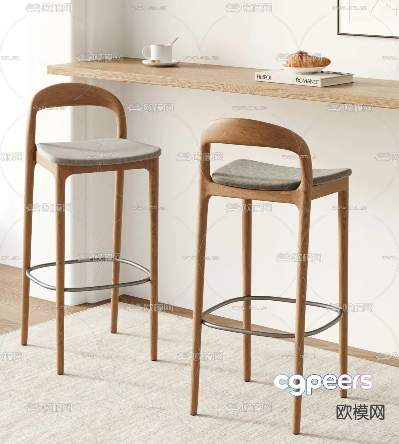 Nordic bar stool bar stool high stool 3d model