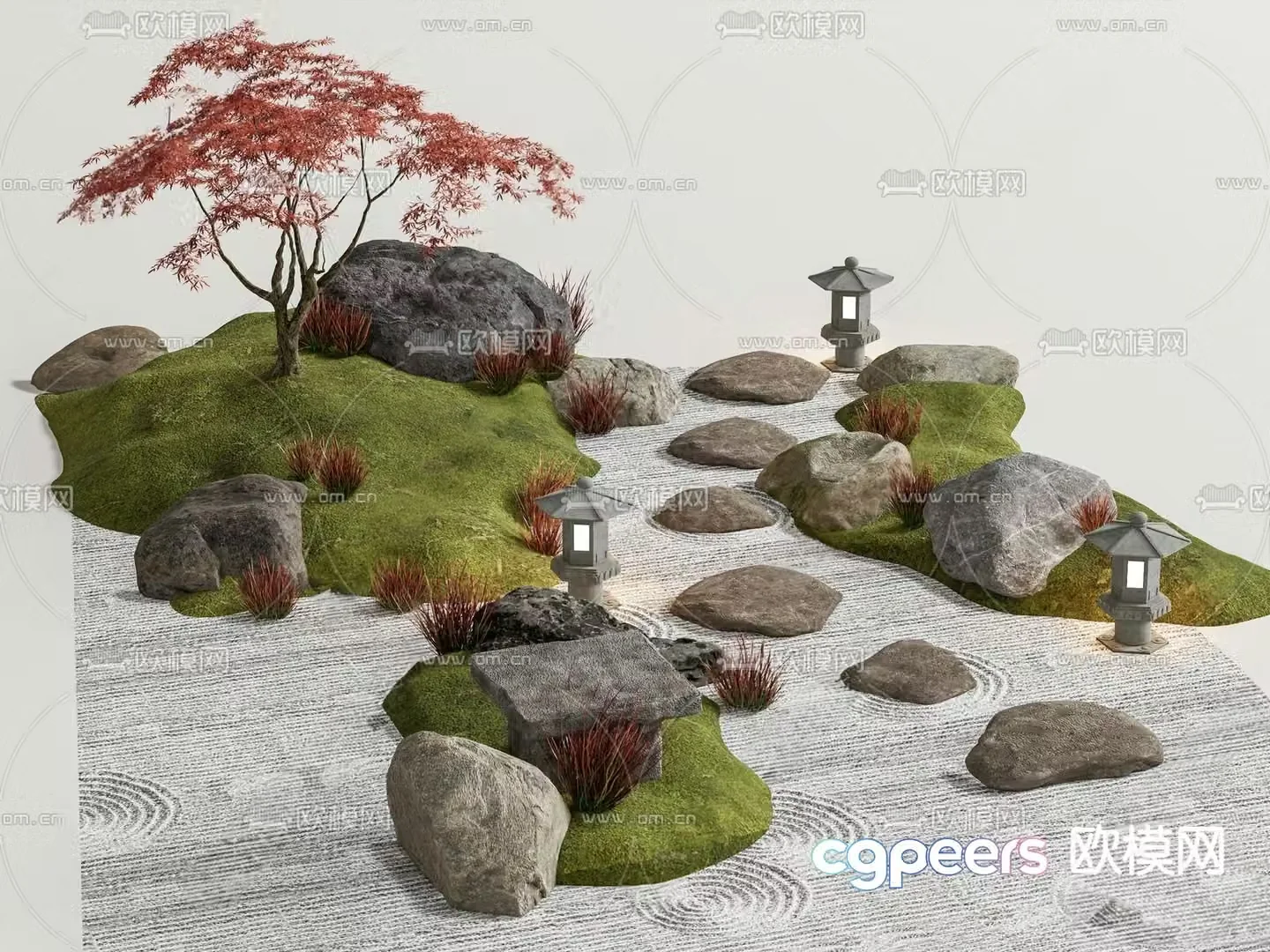 New Chinese style courtyard landscape micro terrain 3D model