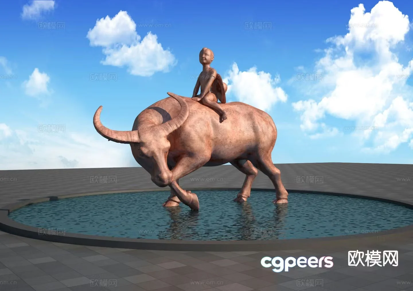 Cowboy Sculpture Landscape Sculpture 3D Model