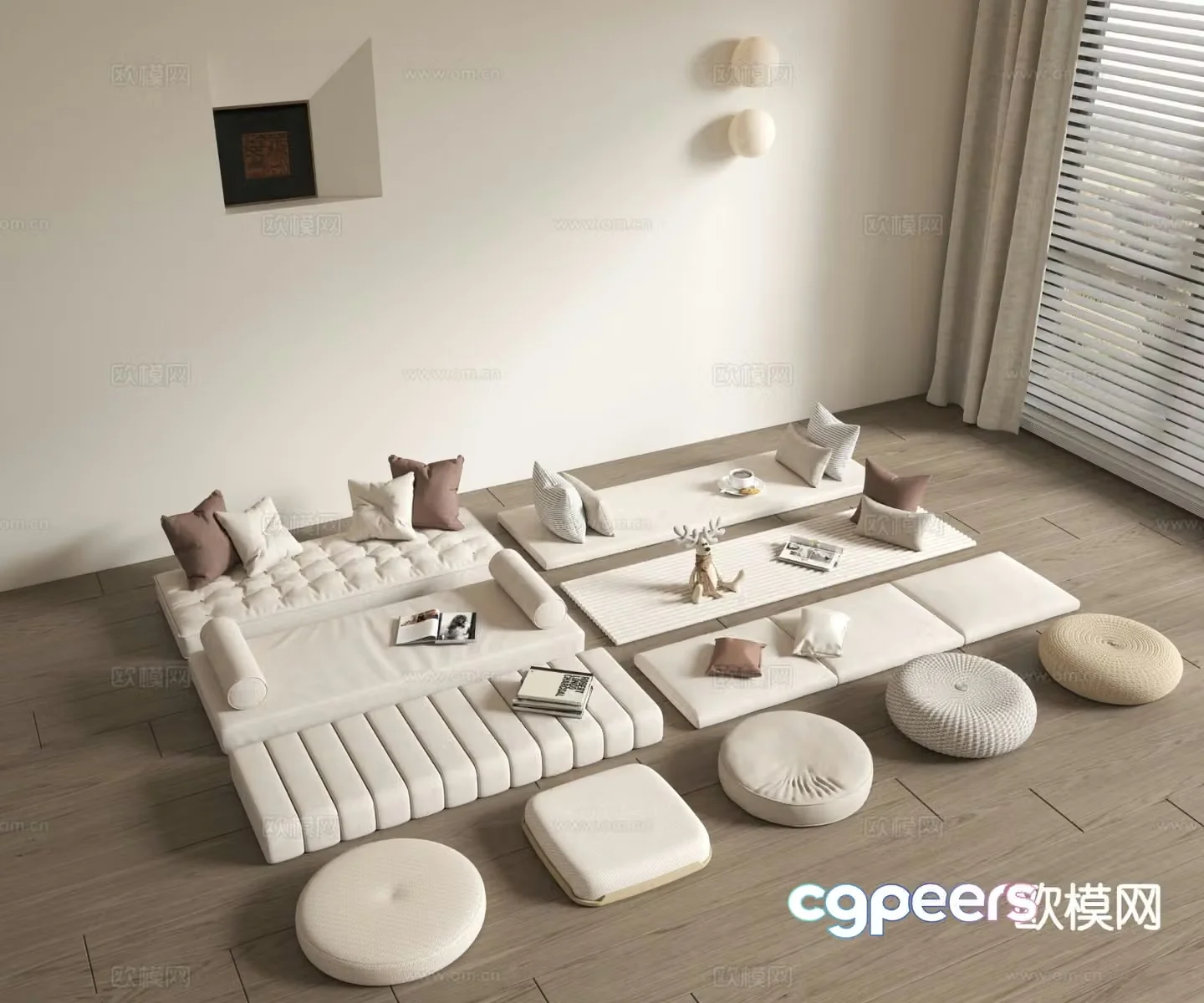 Cream style bay window cushion sofa cushion pillow futon cushion 3D model