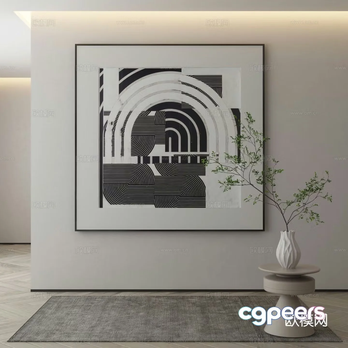 Modern decorative painting black and white abstract painting 3d model