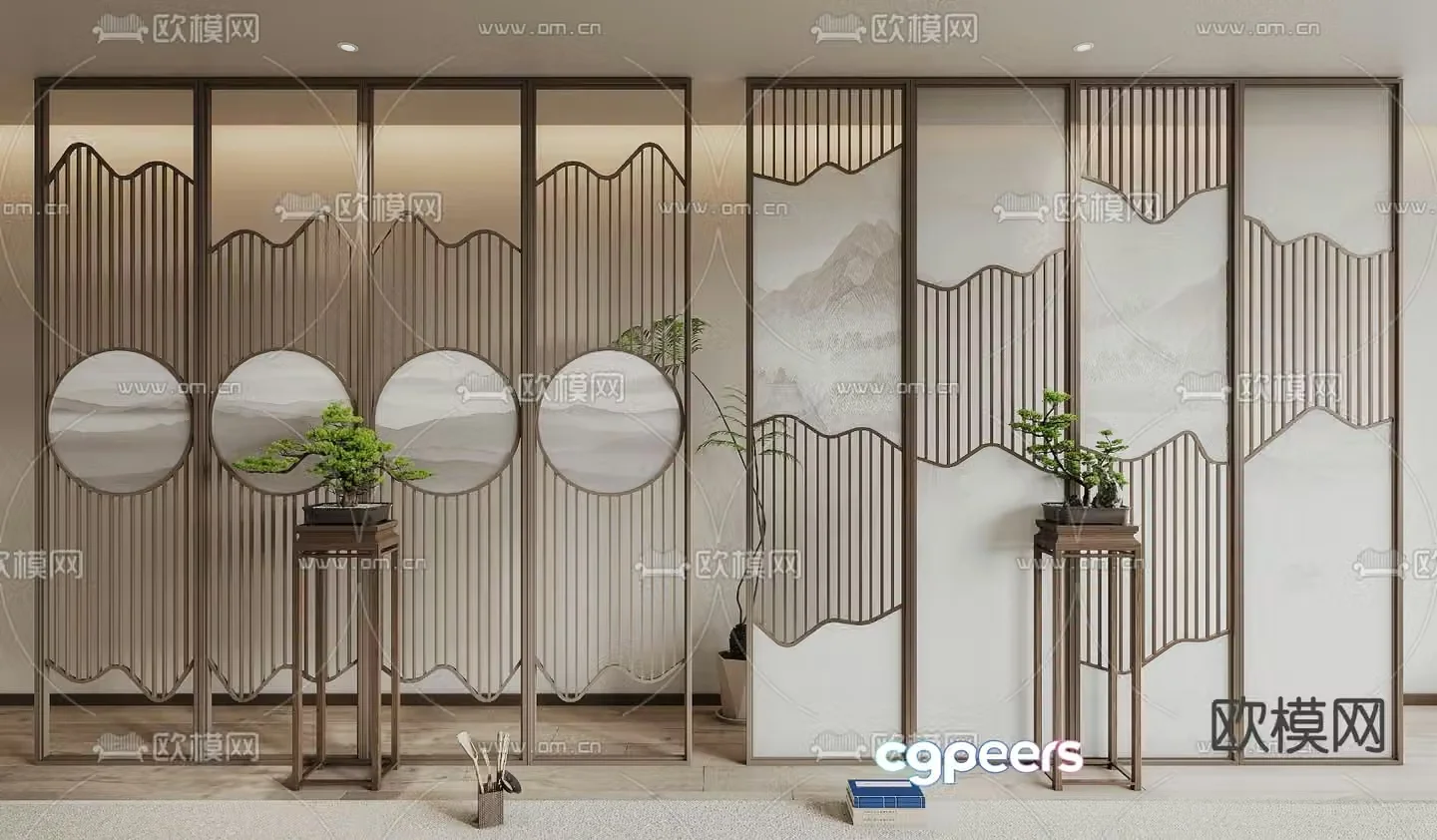 New Chinese style partition hollow partition 3D model