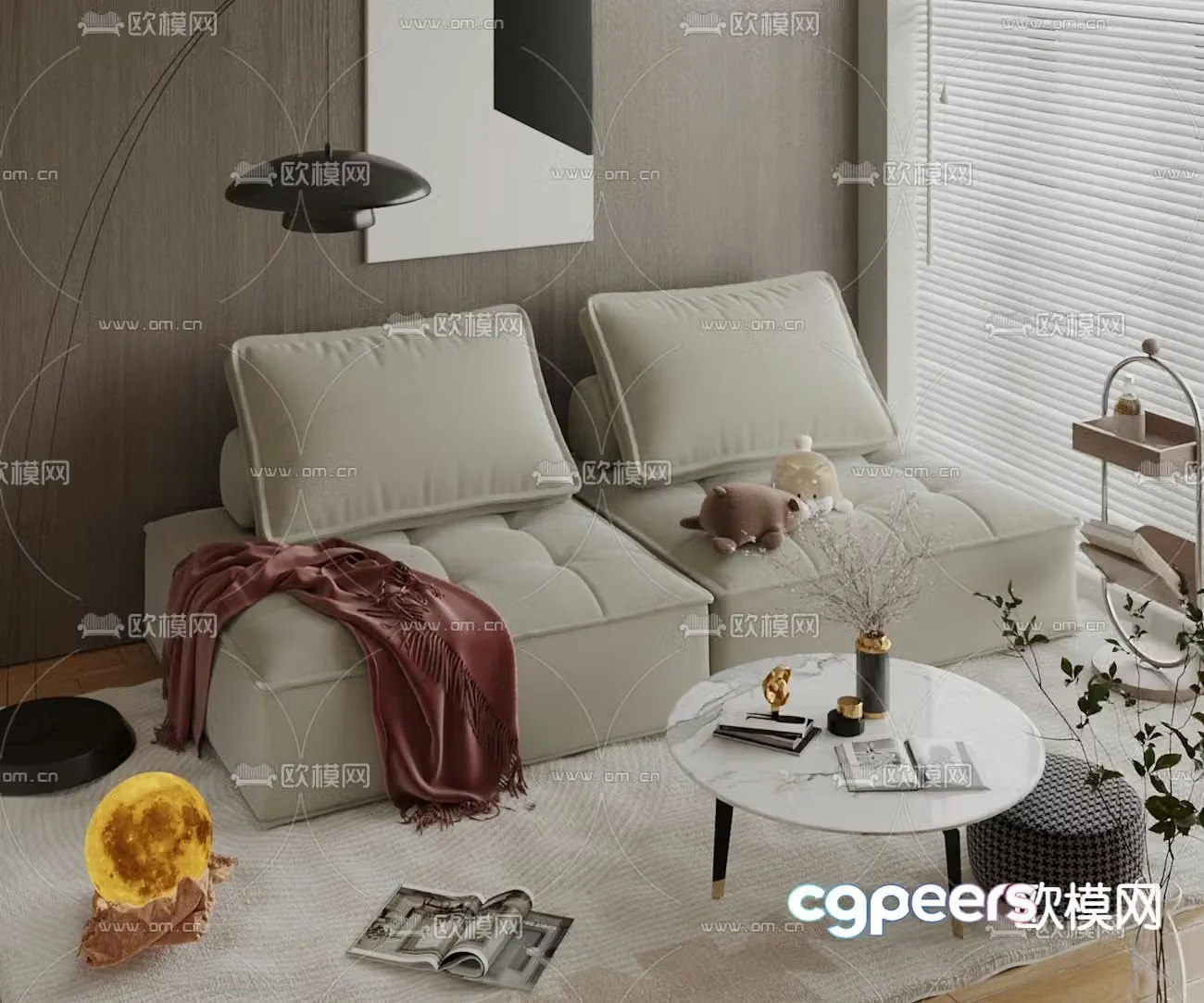 Double sofa upholstered sofa 3d model