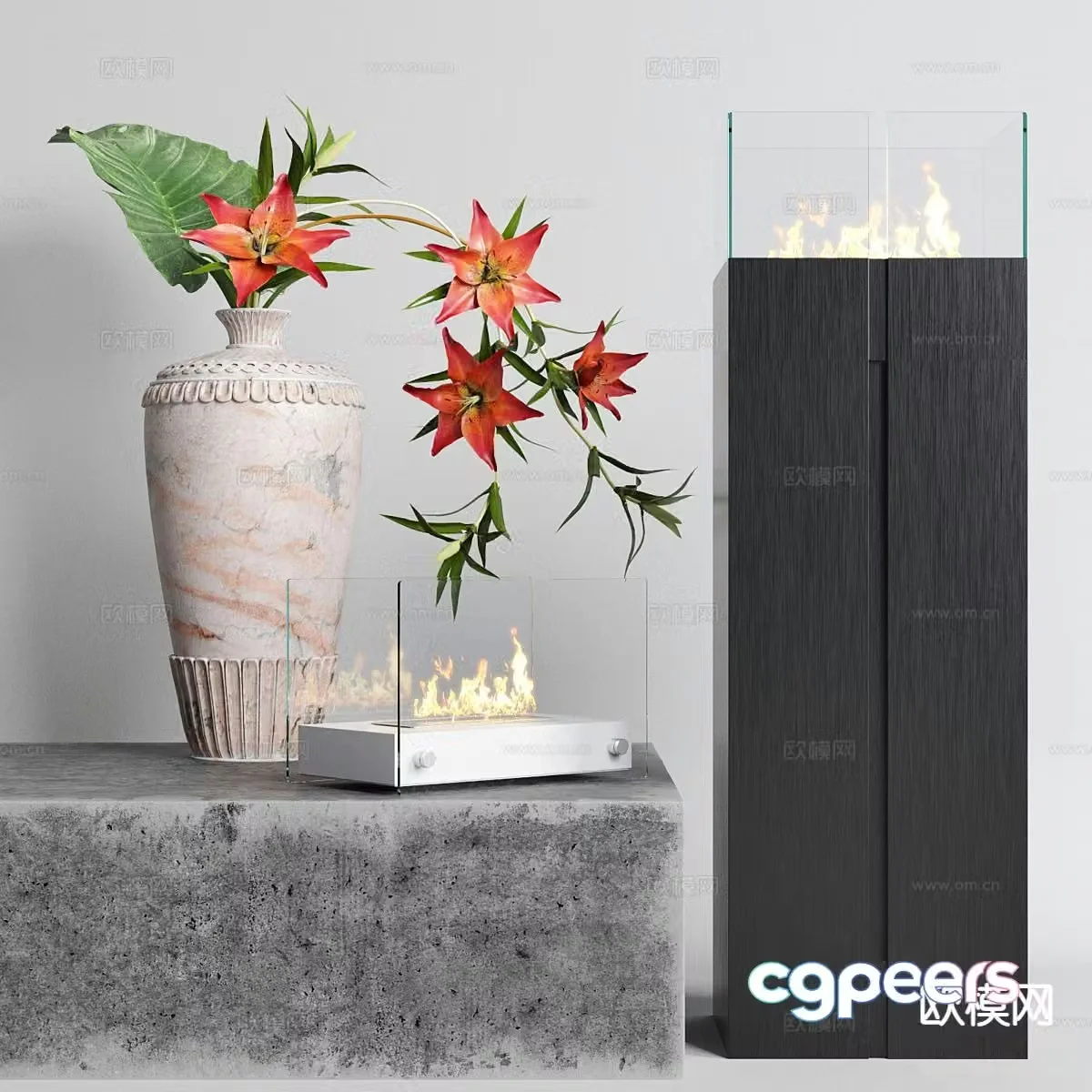 Chinese vase floral art clay pot vase 3d model