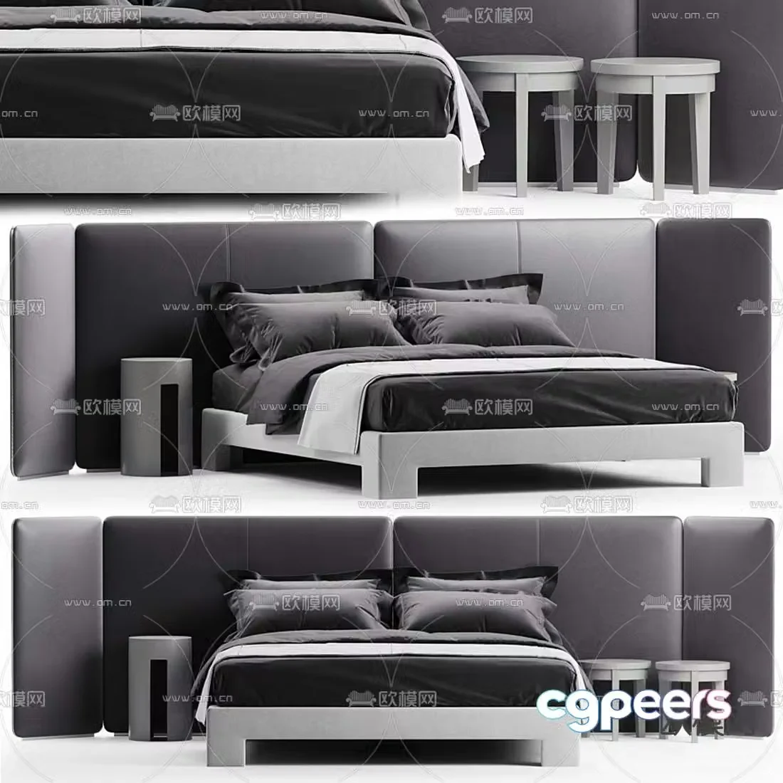 Meridiani modern fabric double bed 3d model