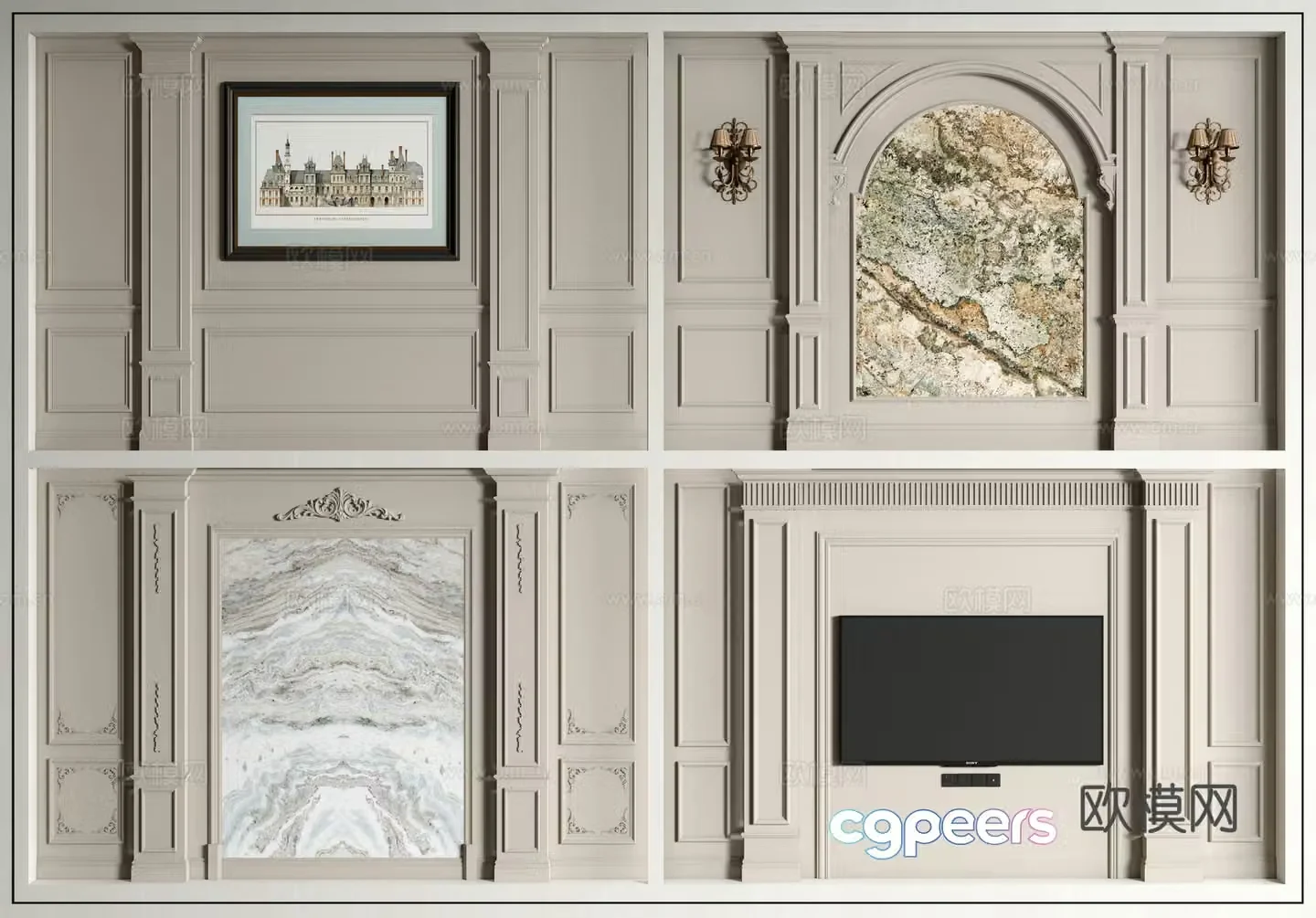 European style background wall Sofa background wall TV background wall 3d model