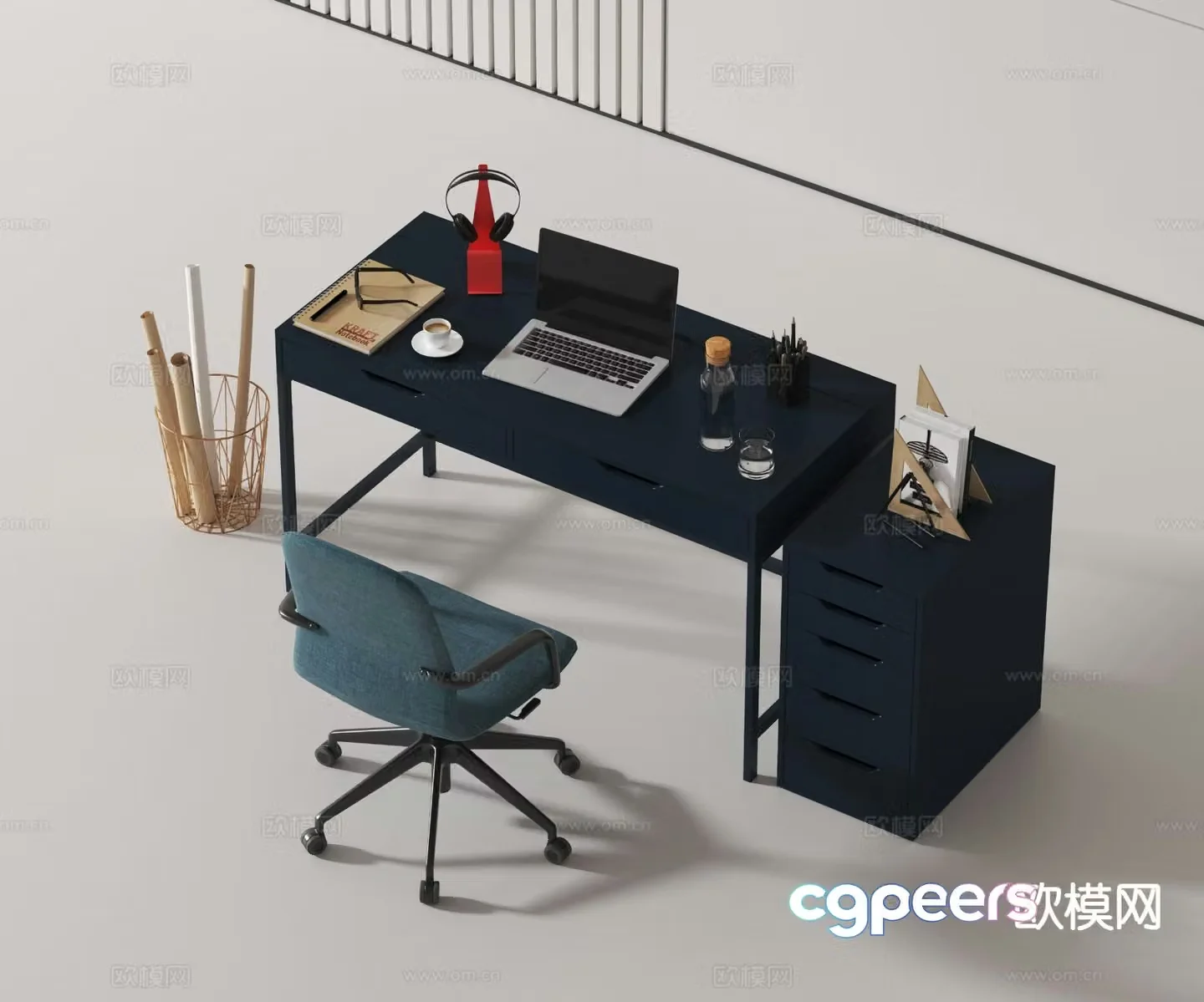 Modern desk chair desk 3d model