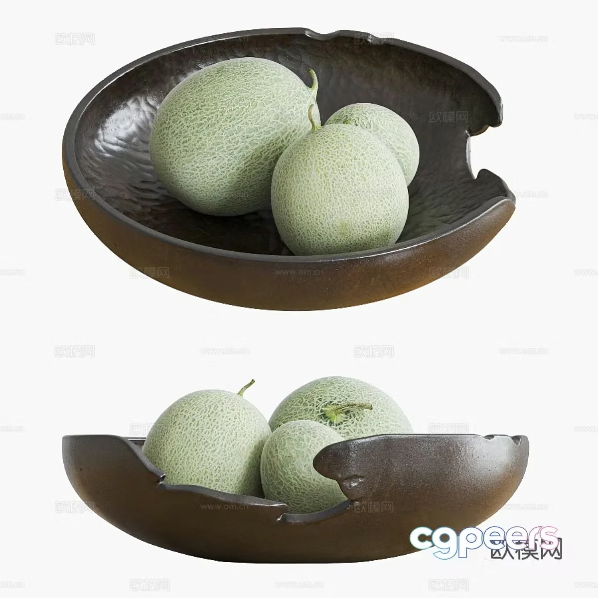fruit plate melon cantaloupe 3d model