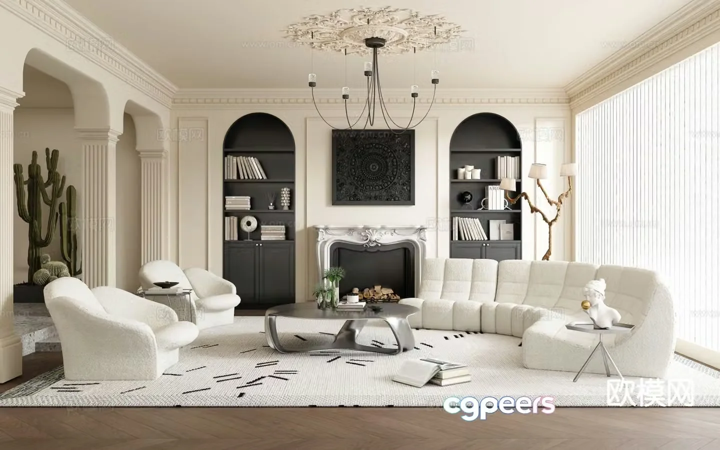 French retro style living room 3D model