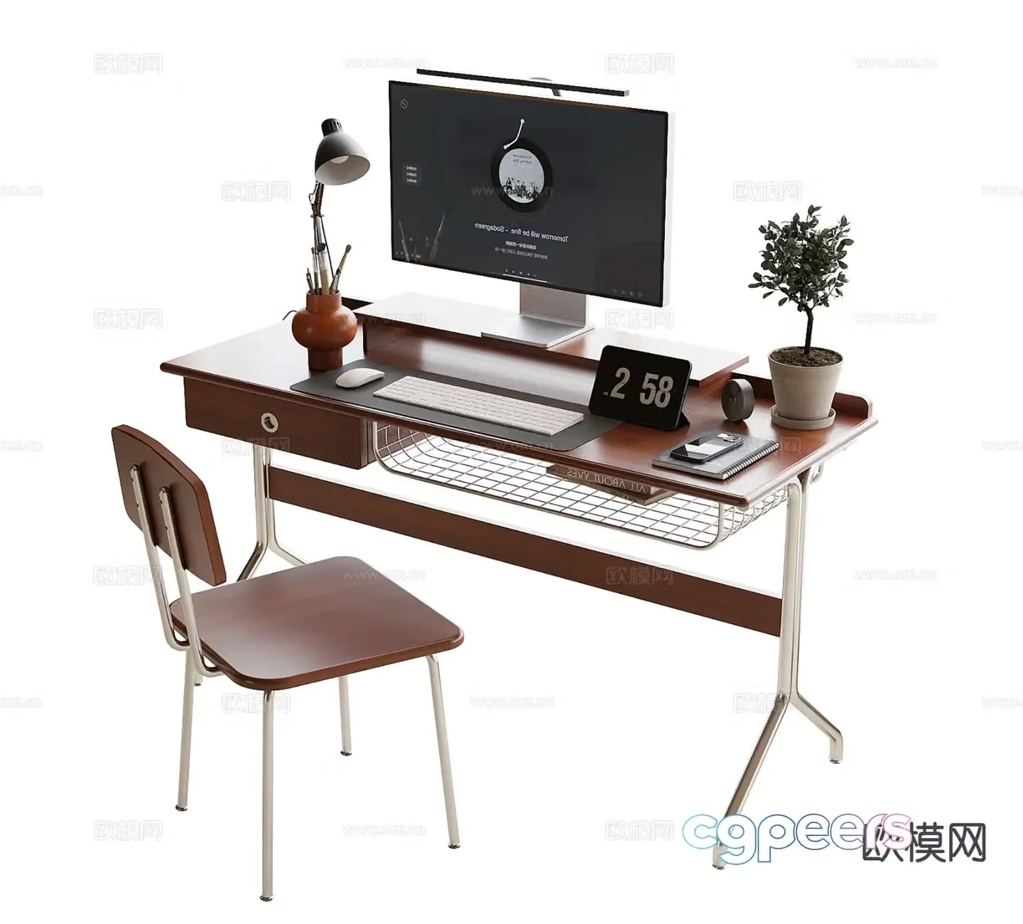 Modern desk and chair computer desk 3d model