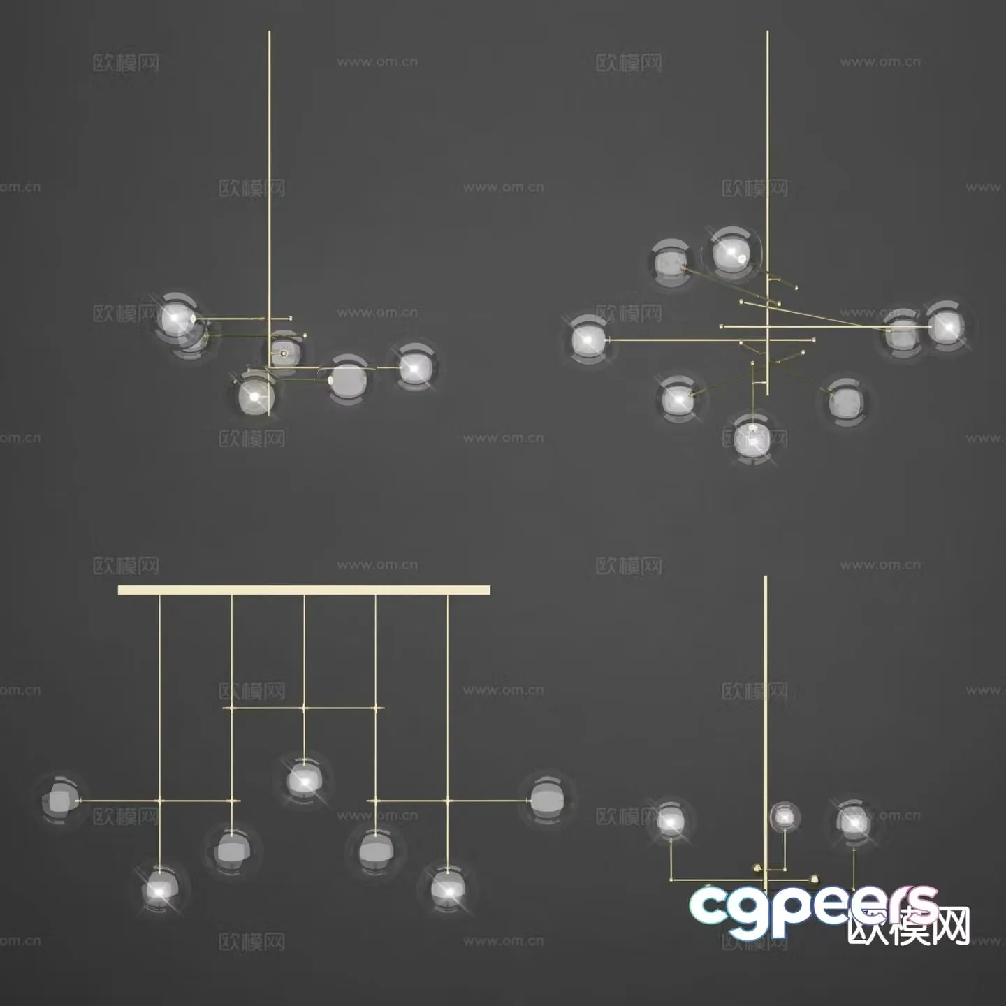 Modern multi-head chandelier 3d model